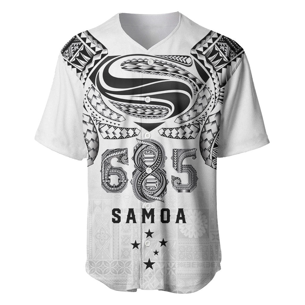 Super Samoa 685 Tribal Tattoo Baseball Jersey Siapo Pattern White Edition
