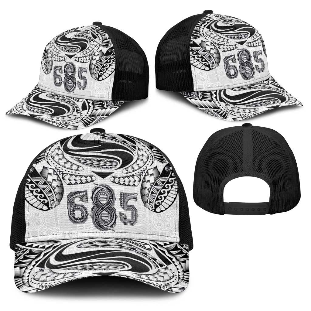 Super Samoa 685 Tribal Tattoo Baseball Net Cap Siapo Pattern White Edition