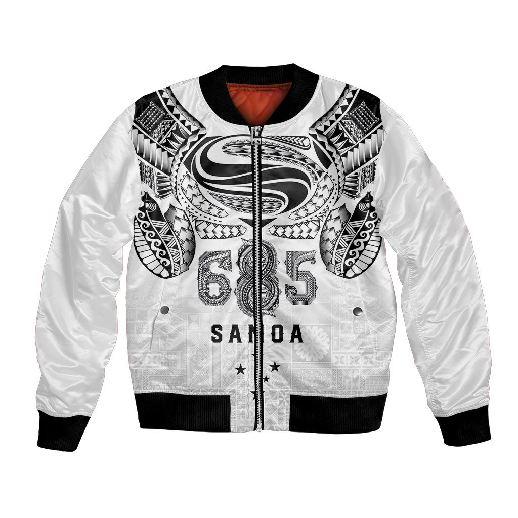 Super Samoa 685 Tribal Tattoo Bomber Jacket Siapo Pattern White Edition