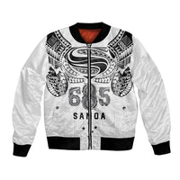 Super Samoa 685 Tribal Tattoo Bomber Jacket Siapo Pattern White Edition