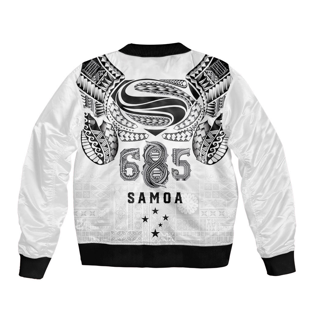 Super Samoa 685 Tribal Tattoo Bomber Jacket Siapo Pattern White Edition