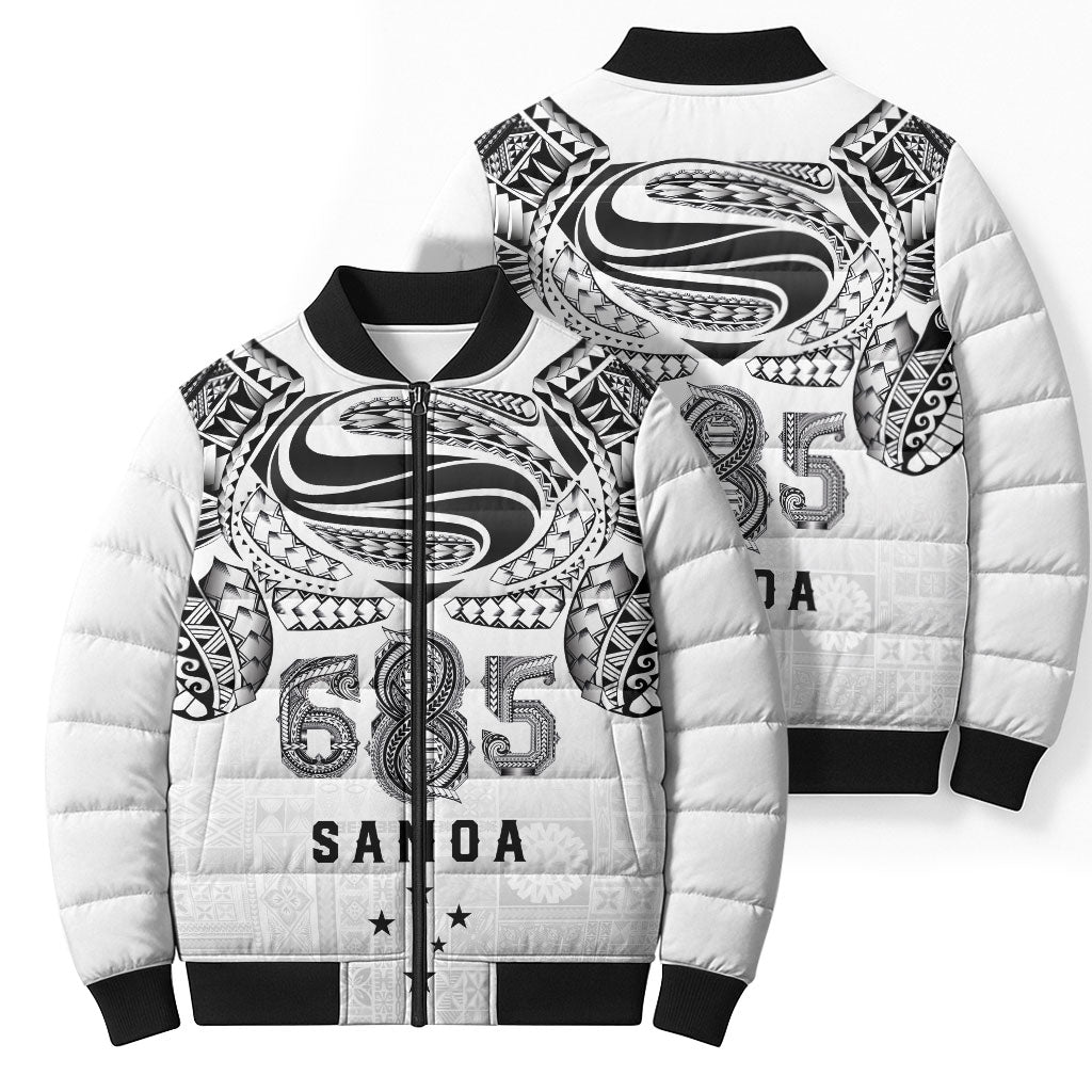 Super Samoa 685 Tribal Tattoo Bomber Puffer Jacket Siapo Pattern White Edition LT03 - Polynesian Pride