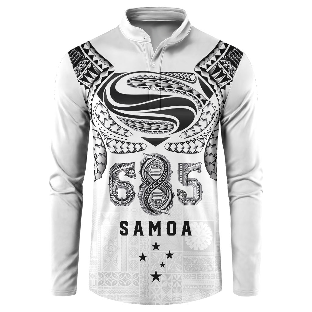 Super Samoa 685 Tribal Tattoo Button Sweatshirt Siapo Pattern White Edition