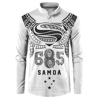 Super Samoa 685 Tribal Tattoo Button Sweatshirt Siapo Pattern White Edition