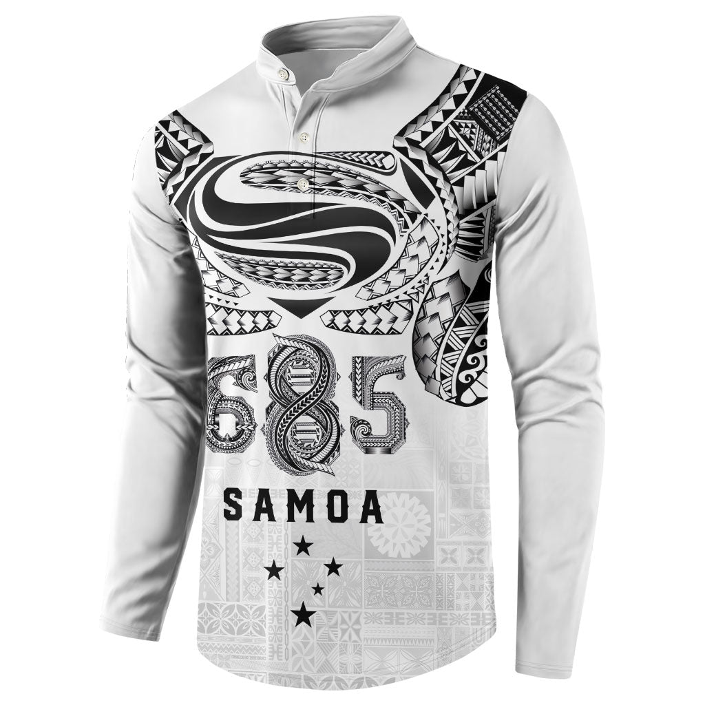 Super Samoa 685 Tribal Tattoo Button Sweatshirt Siapo Pattern White Edition