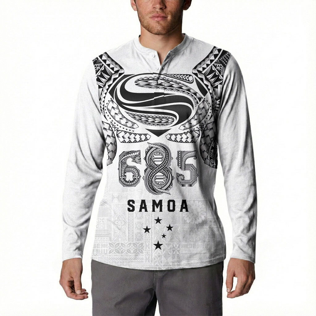 Super Samoa 685 Tribal Tattoo Button Sweatshirt Siapo Pattern White Edition