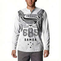 Super Samoa 685 Tribal Tattoo Button Sweatshirt Siapo Pattern White Edition