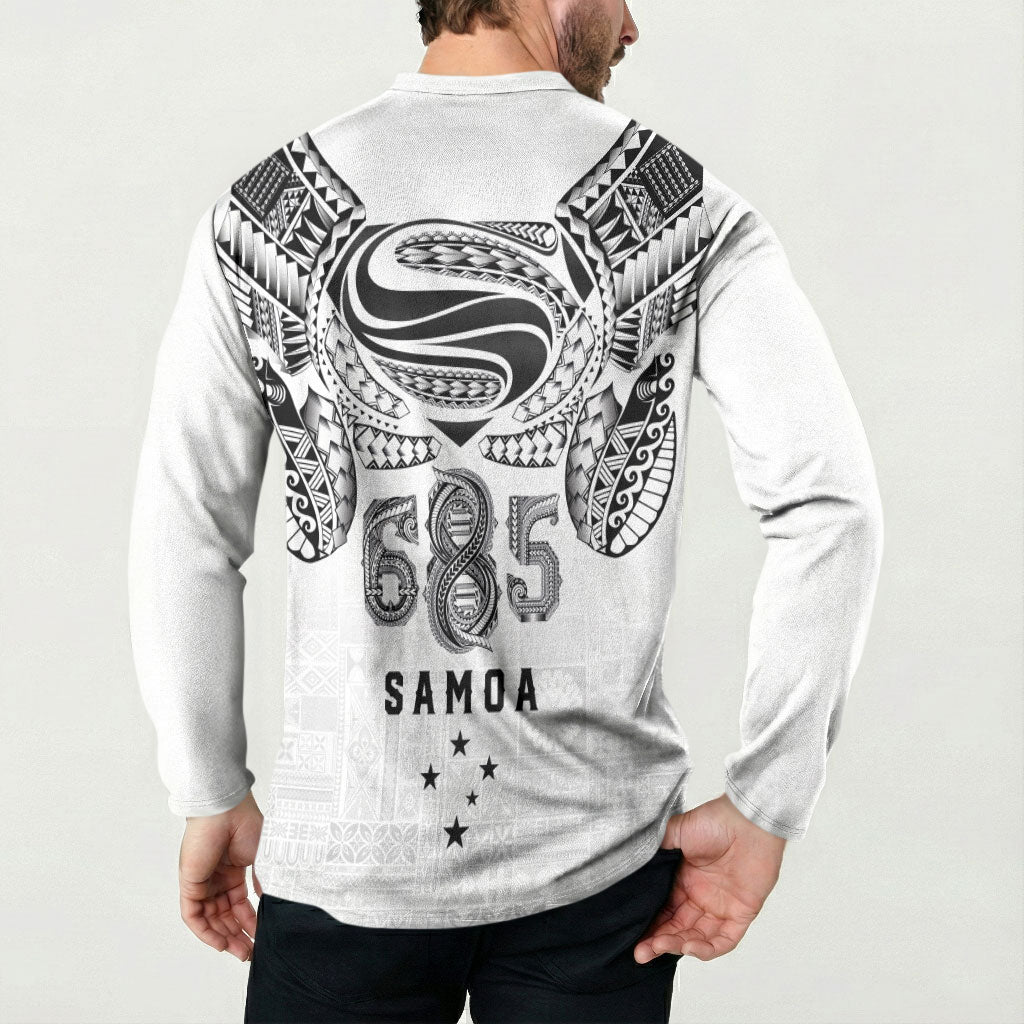 Super Samoa 685 Tribal Tattoo Button Sweatshirt Siapo Pattern White Edition