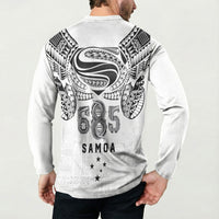 Super Samoa 685 Tribal Tattoo Button Sweatshirt Siapo Pattern White Edition