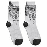Super Samoa 685 Tribal Tattoo Crew Socks Siapo Pattern White Edition LT03 - Polynesian Pride