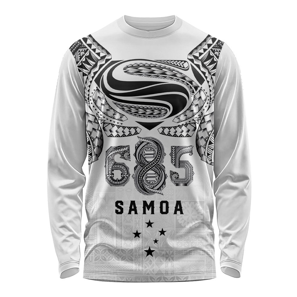 Super Samoa 685 Tribal Tattoo Long Sleeve Shirt Siapo Pattern White Edition LT03 Unisex White - Polynesian Pride
