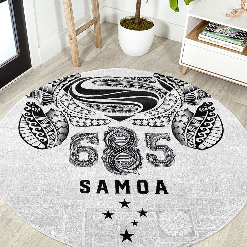 Super Samoa 685 Tribal Tattoo Round Carpet Siapo Pattern White Edition LT03 White - Polynesian Pride
