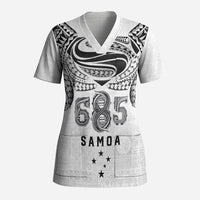Super Samoa 685 Tribal Tattoo Scrub Top Siapo Pattern White Edition LT03 Adult White - Polynesian Pride