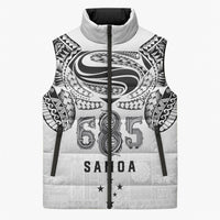 Super Samoa 685 Tribal Tattoo Sleeveless Puffer Jacket Siapo Pattern White Edition LT03 Unisex White - Polynesian Pride
