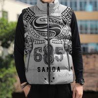 Super Samoa 685 Tribal Tattoo Sleeveless Puffer Jacket Siapo Pattern White Edition LT03 - Polynesian Pride