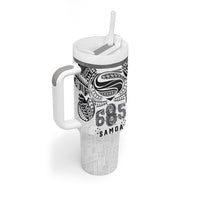 Super Samoa 685 Tribal Tattoo Tumbler With Handle Siapo Pattern White Edition LT03 - Polynesian Pride