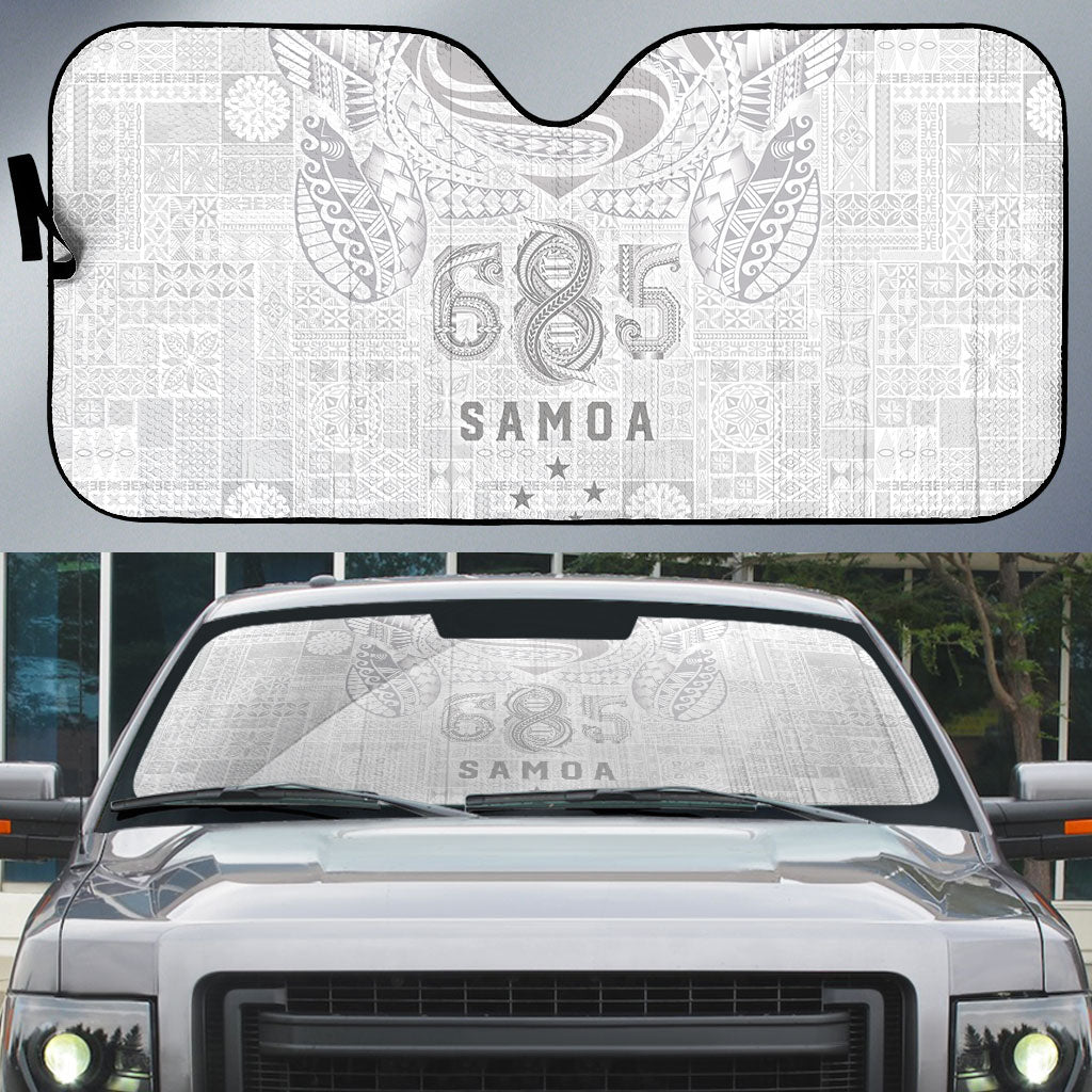 Super Samoa 685 Tribal Tattoo Auto Sun Shade Siapo Pattern All-White Edition