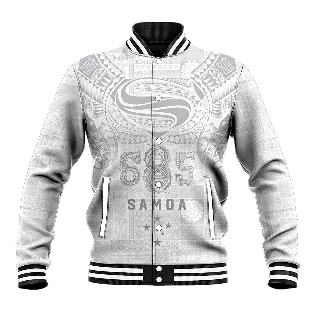 Super Samoa 685 Tribal Tattoo Baseball Jacket Siapo Pattern All-White Edition