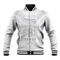 Super Samoa 685 Tribal Tattoo Baseball Jacket Siapo Pattern All-White Edition LT03 Unisex White - Polynesian Pride