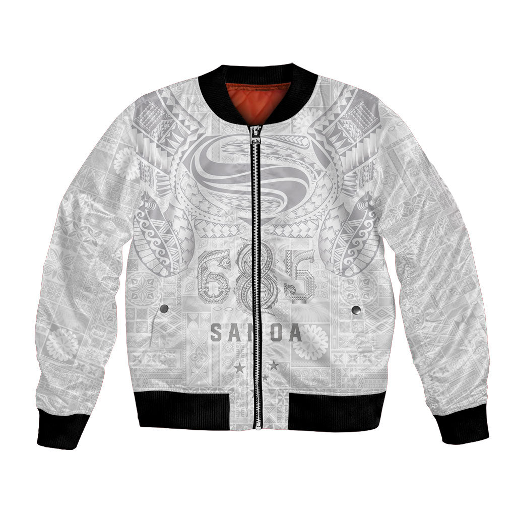 Super Samoa 685 Tribal Tattoo Bomber Jacket Siapo Pattern All-White Edition