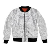 Super Samoa 685 Tribal Tattoo Bomber Jacket Siapo Pattern All-White Edition