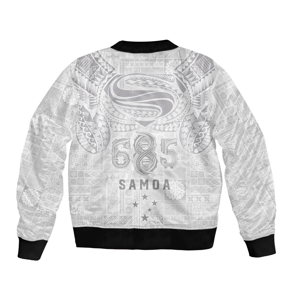Super Samoa 685 Tribal Tattoo Bomber Jacket Siapo Pattern All-White Edition