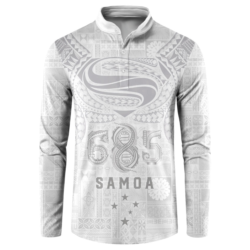 Super Samoa 685 Tribal Tattoo Button Sweatshirt Siapo Pattern All-White Edition