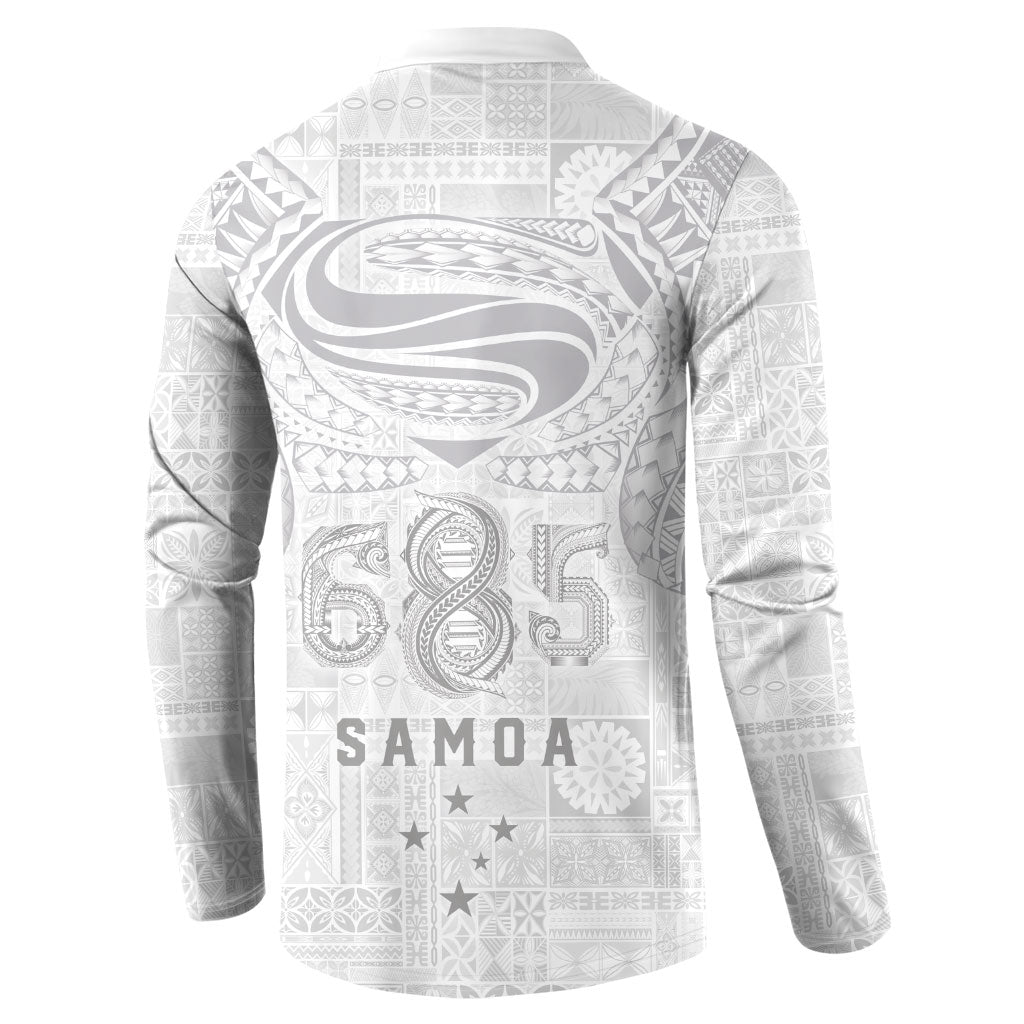 Super Samoa 685 Tribal Tattoo Button Sweatshirt Siapo Pattern All-White Edition LT03 - Polynesian Pride