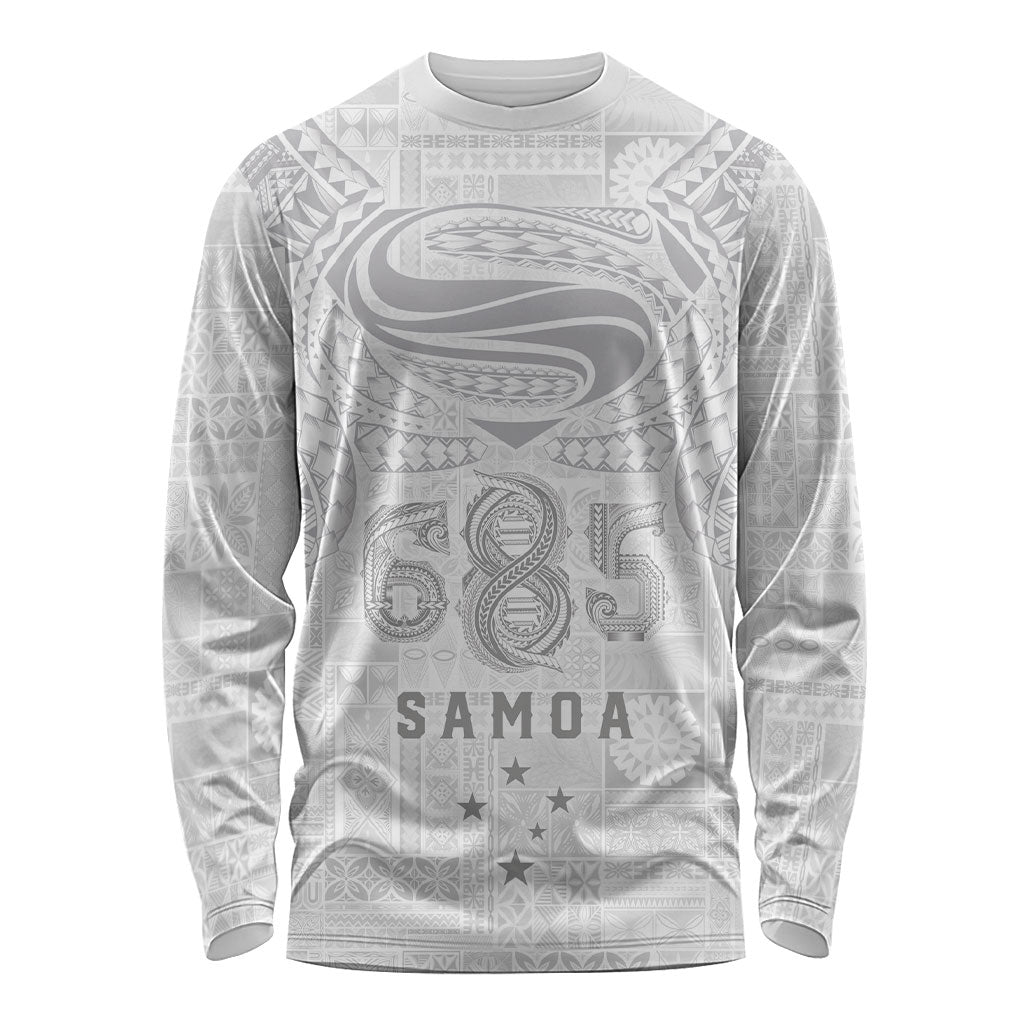 Super Samoa 685 Tribal Tattoo Long Sleeve Shirt Siapo Pattern All-White Edition LT03 Unisex White - Polynesian Pride
