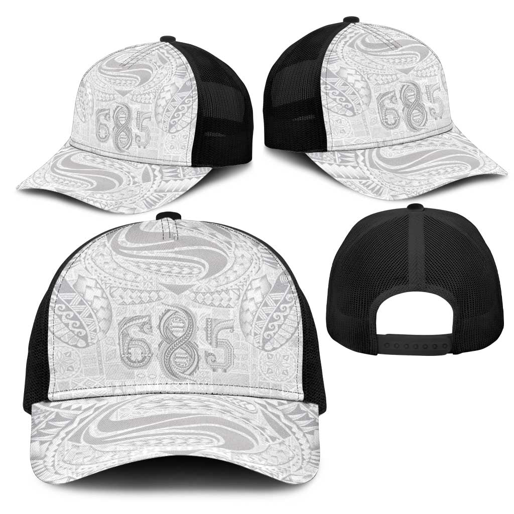 Super Samoa 685 Tribal Tattoo Mesh Trucker Cap Siapo Pattern All-White Edition LT03 - Polynesian Pride