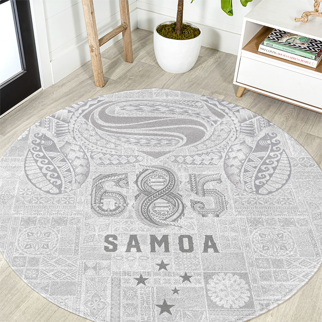 Super Samoa 685 Tribal Tattoo Round Carpet Siapo Pattern All-White Edition