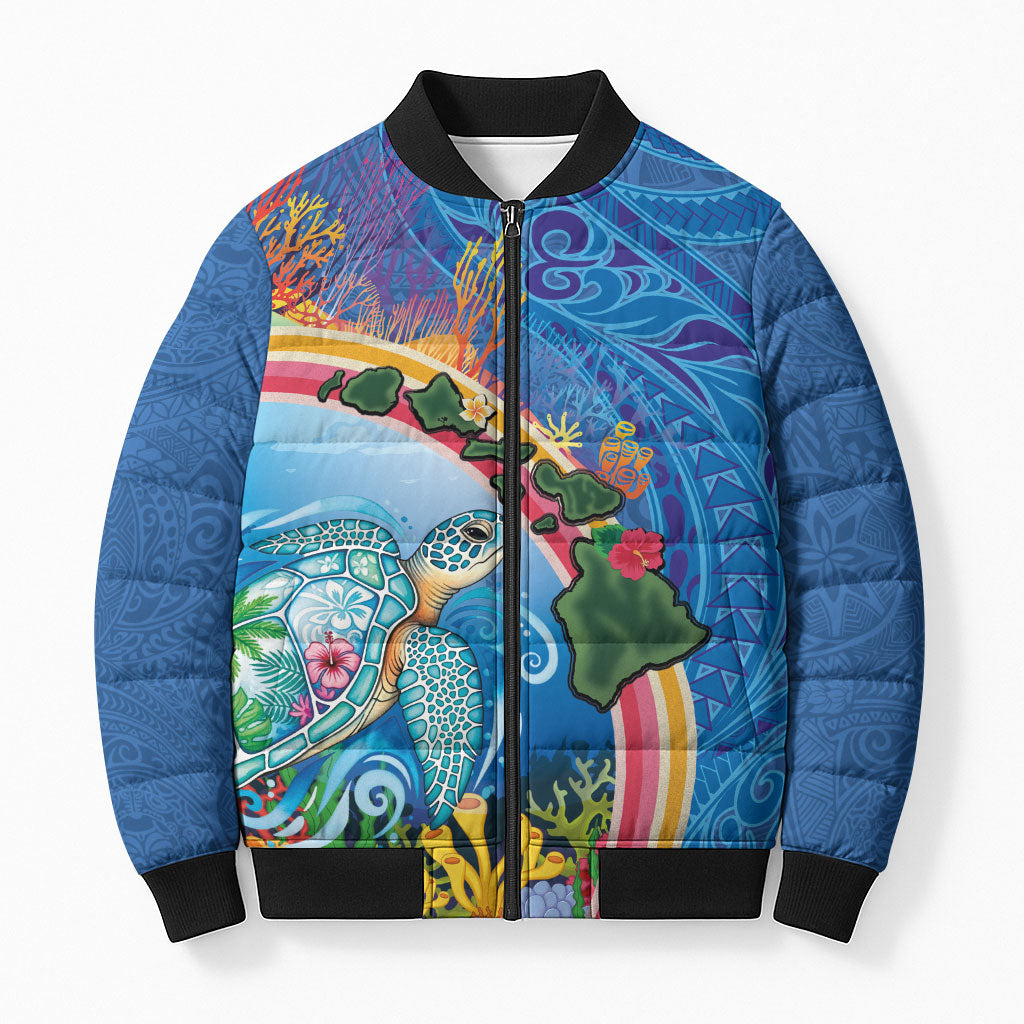 Hawaiian Connecting with the Ocean Bomber Puffer Jacket Polynesian Pattern