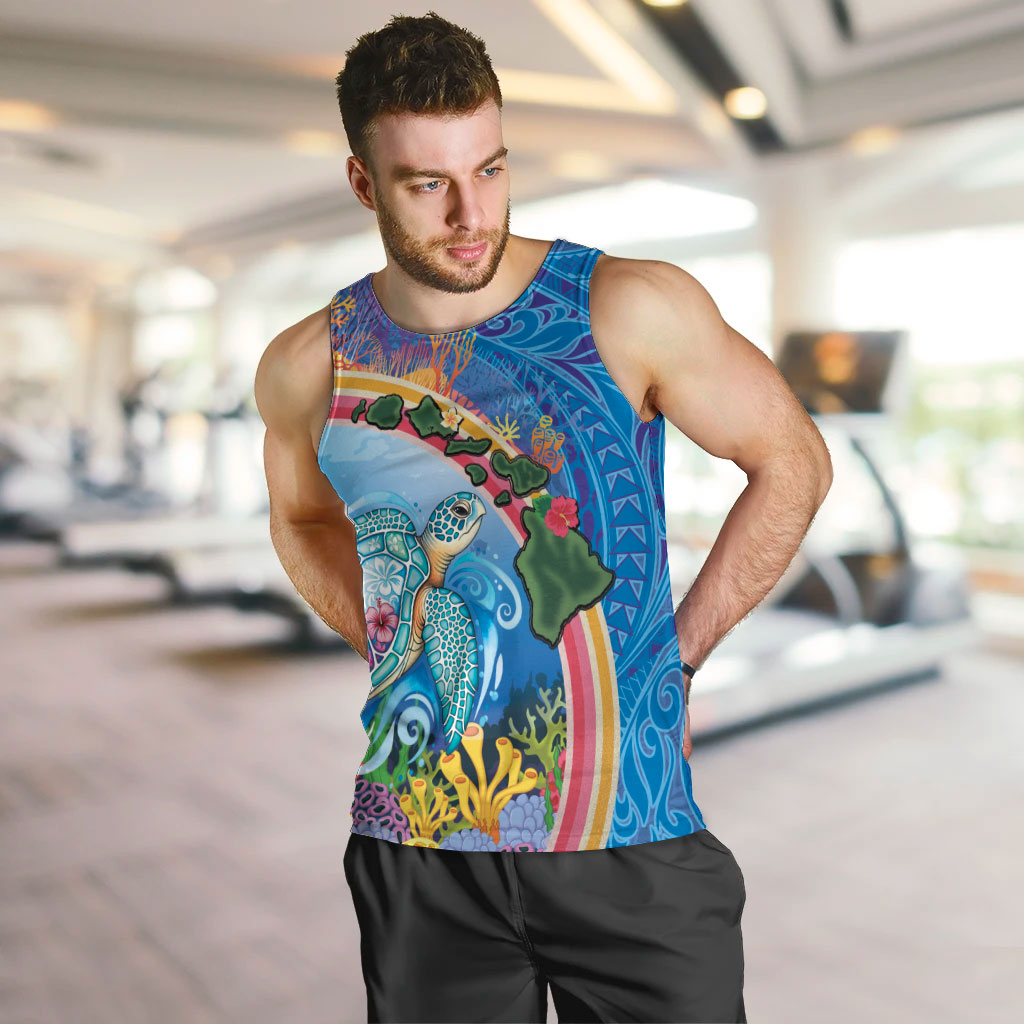 Hawaiian Connecting with the Ocean Men Tank Top Polynesian Pattern LT03 Blue - Polynesian Pride