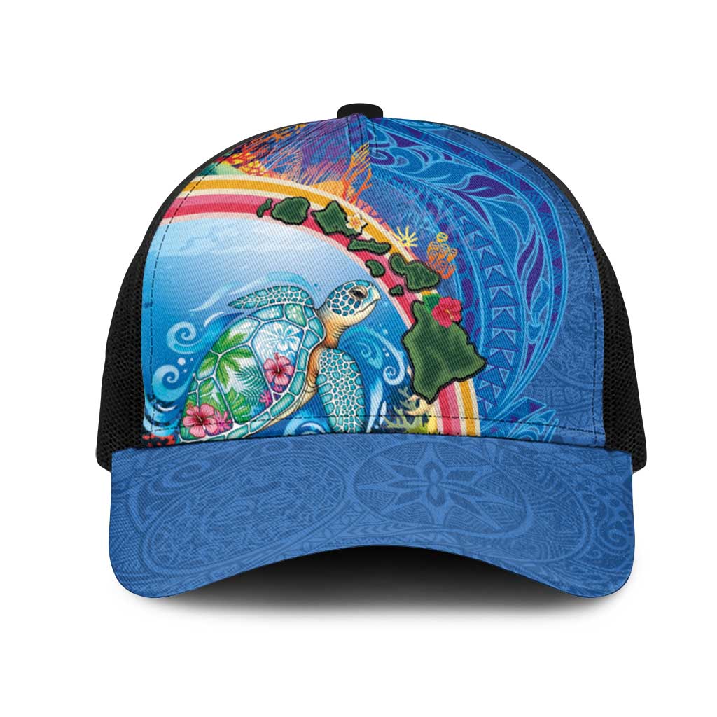 Hawaiian Connecting with the Ocean Mesh Trucker Cap Polynesian Pattern LT03 One Size Black Blue - Polynesian Pride