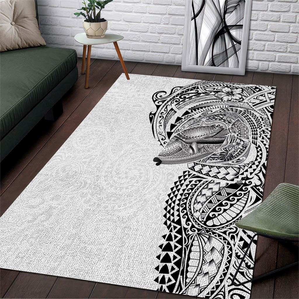 Hawaiian Humuhumu Tribal Tattoo Area Rug Polynesian Kakau White Color LT03 White - Polynesian Pride