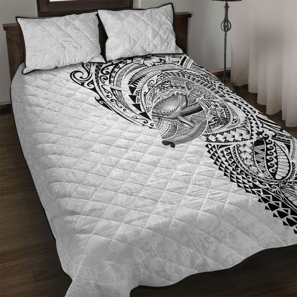 Hawaiian Humuhumu Tribal Tattoo Quilt Bed Set Polynesian Kakau White Color LT03 White - Polynesian Pride