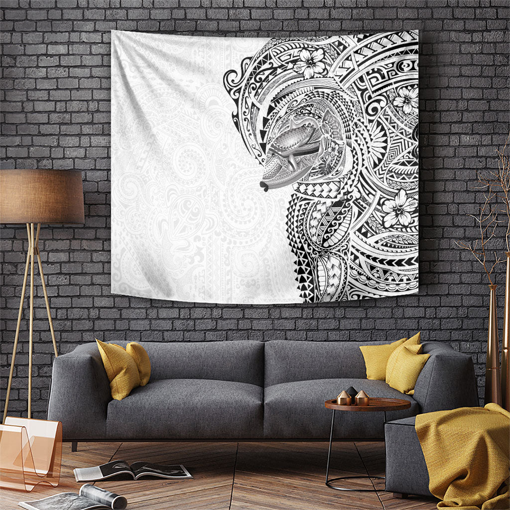 Hawaiian Humuhumu Tribal Tattoo Tapestry Polynesian Kakau White Color LT03 White - Polynesian Pride