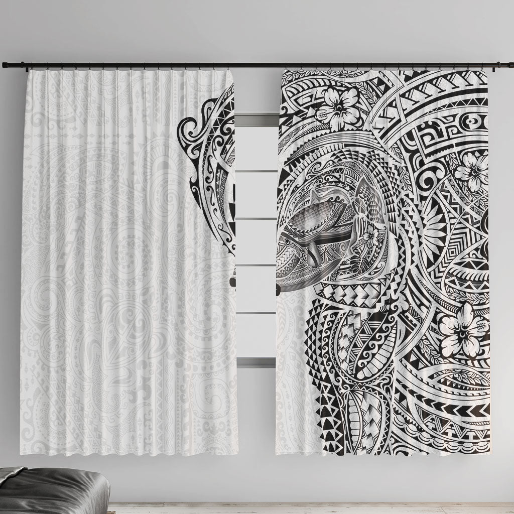 Hawaiian Humuhumu Tribal Tattoo Window Curtain Polynesian Kakau White Color LT03 With Hooks White - Polynesian Pride