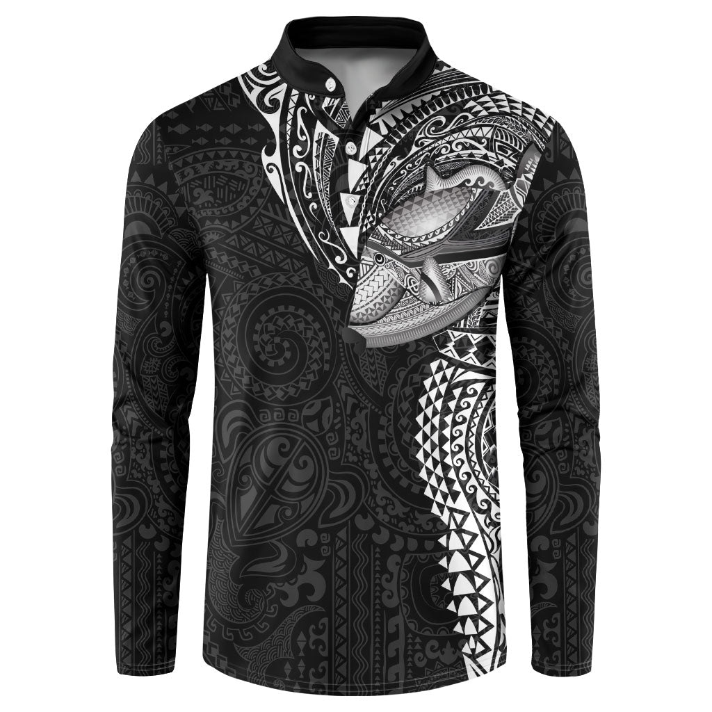 Hawaiian Humuhumu Tribal Tattoo Button Sweatshirt Polynesian Kakau Black Color LT03 Black - Polynesian Pride