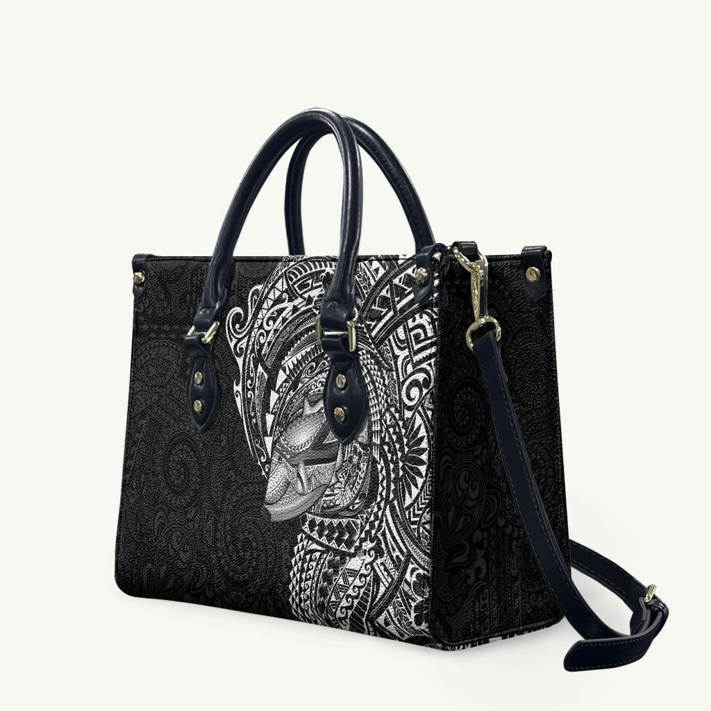 Hawaiian Humuhumu Tribal Tattoo Leather Bag Polynesian Kakau Black Color LT03 Black - Polynesian Pride