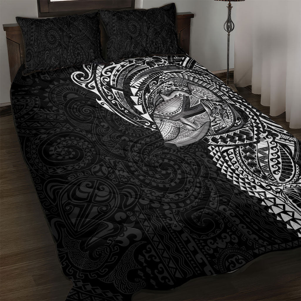 Hawaiian Humuhumu Tribal Tattoo Quilt Bed Set Polynesian Kakau Black Color LT03 Black - Polynesian Pride