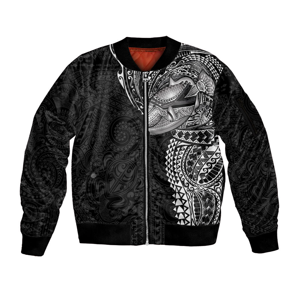 Hawaiian Humuhumu Tribal Tattoo Sleeve Zip Bomber Jacket Polynesian Kakau Black Color LT03 Unisex Black - Polynesian Pride