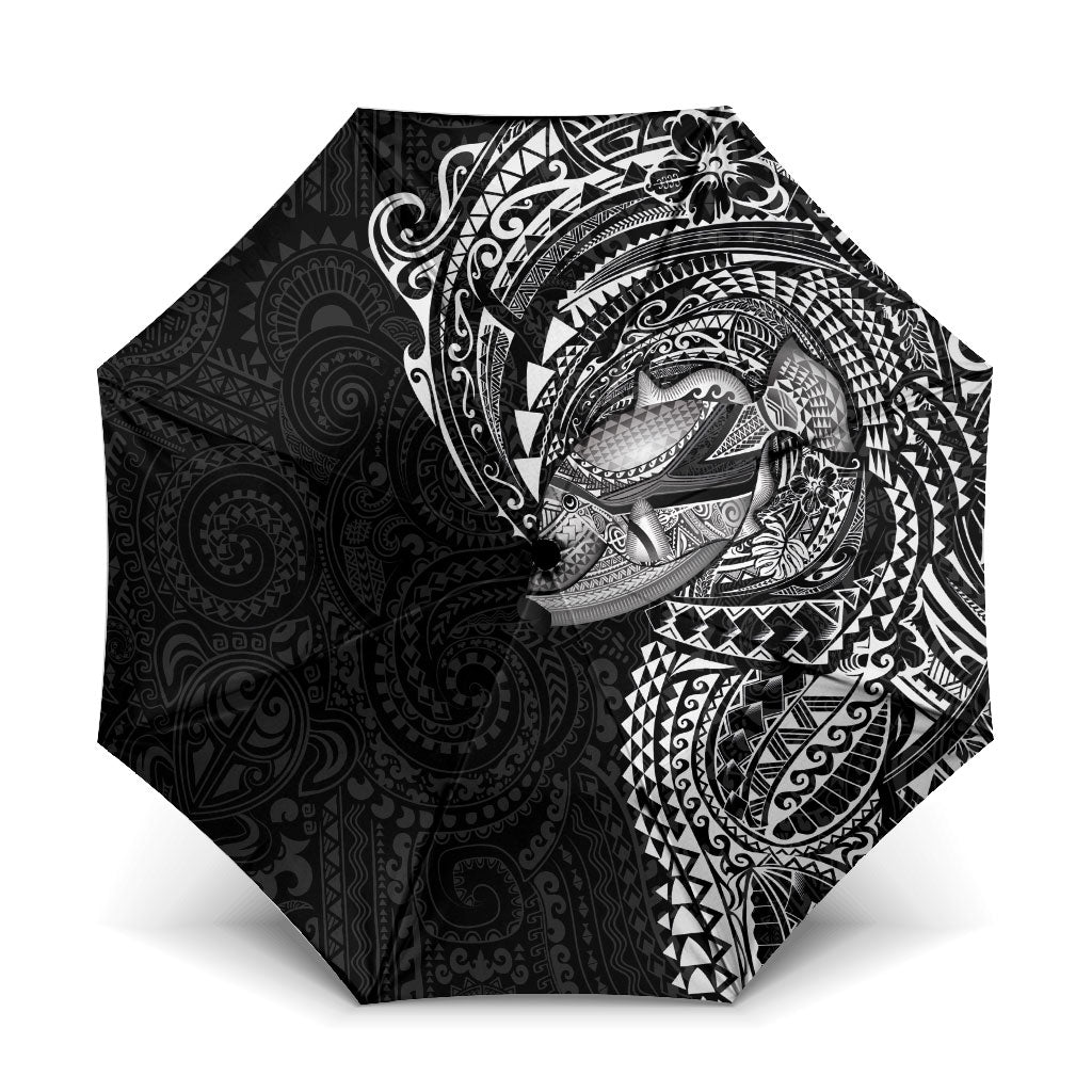 Hawaiian Humuhumu Tribal Tattoo Umbrella Polynesian Kakau Black Color LT03 One Size Folded 11.42 inch Opened Diameter 37.4 inch Black - Polynesian Pride