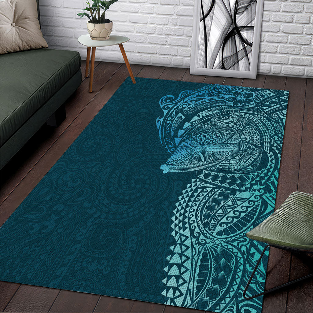 Hawaiian Humuhumu Tribal Tattoo Area Rug Polynesian Kakau Ocean Color LT03 Blue - Polynesian Pride