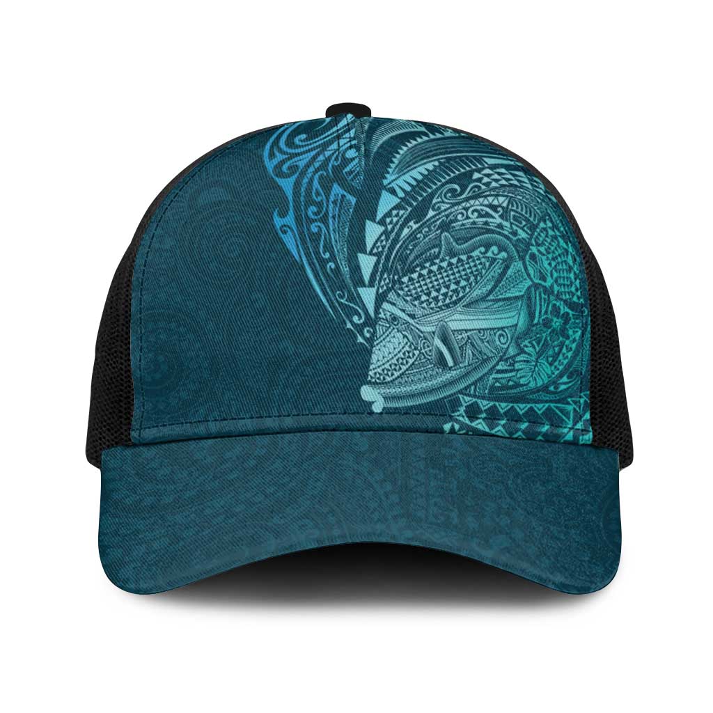 Hawaiian Humuhumu Tribal Tattoo Baseball Net Cap Polynesian Kakau Ocean Color LT03 One Size Black Blue - Polynesian Pride