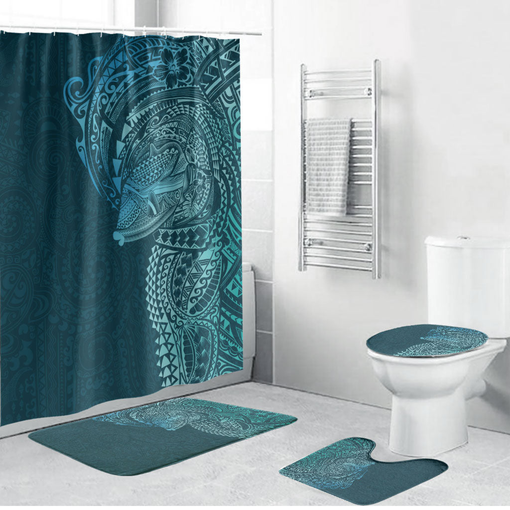 Hawaiian Humuhumu Tribal Tattoo Bathroom Set Polynesian Kakau Ocean Color