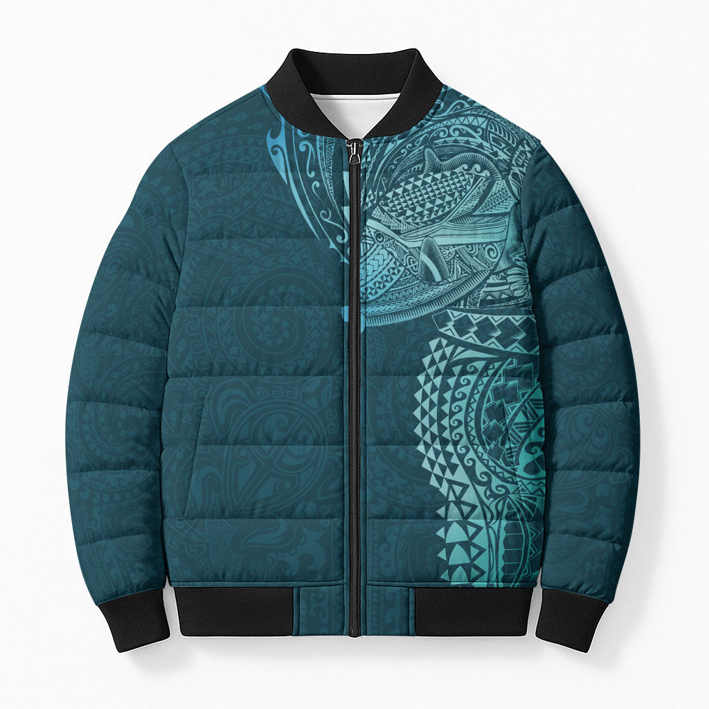 Hawaiian Humuhumu Tribal Tattoo Bomber Puffer Jacket Polynesian Kakau Ocean Color LT03 Unisex Blue - Polynesian Pride