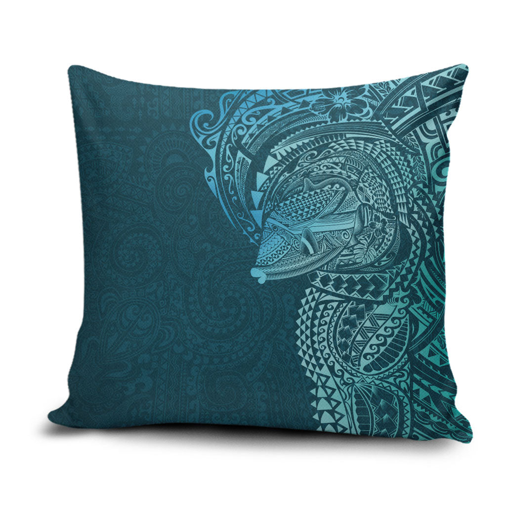 Hawaiian Humuhumu Tribal Tattoo Pillow Cover Polynesian Kakau Ocean Color LT03 Blue - Polynesian Pride