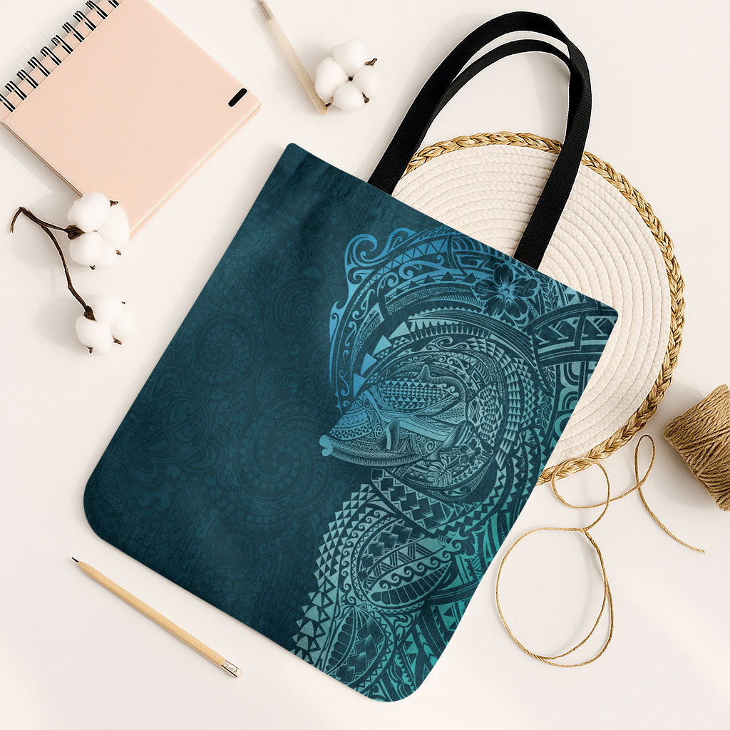 Hawaiian Humuhumu Tribal Tattoo Tote Bag Polynesian Kakau Ocean Color LT03 Black Strap One Size Blue - Polynesian Pride