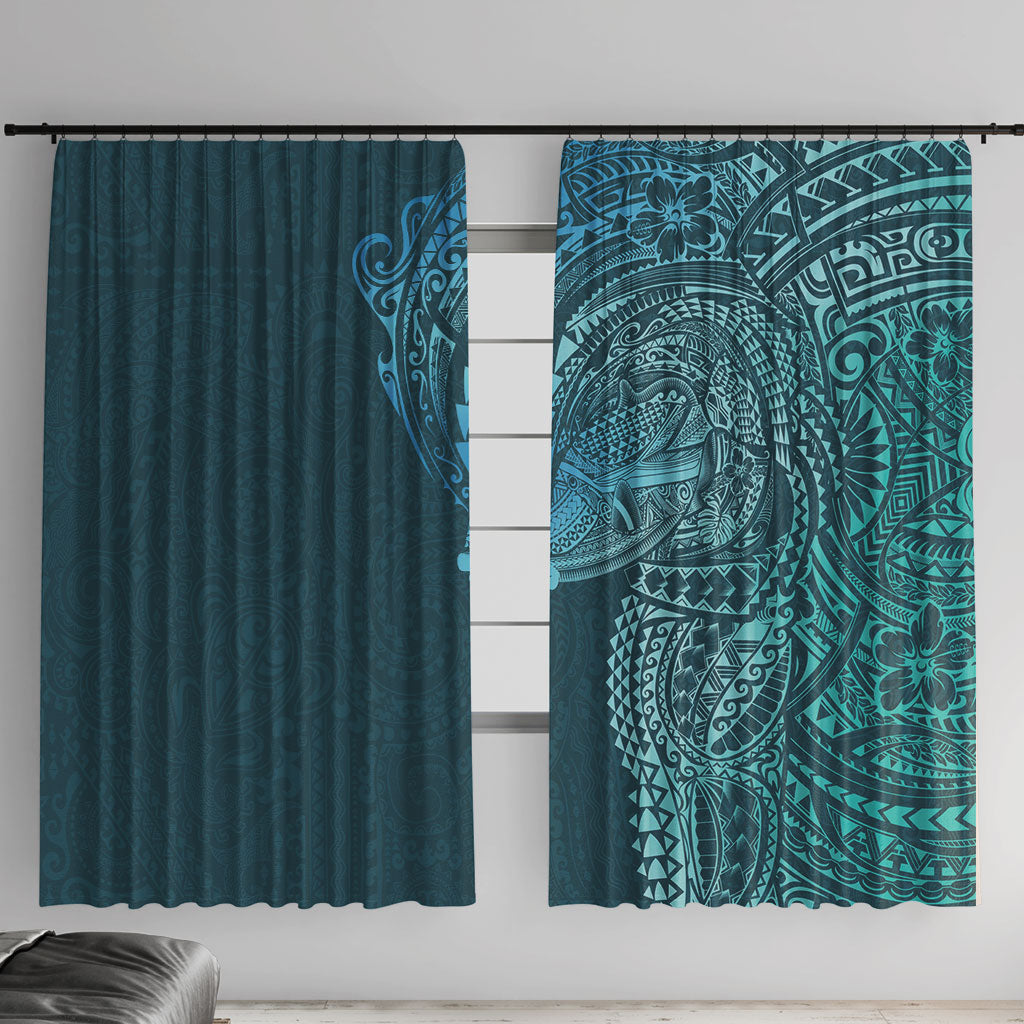 Hawaiian Humuhumu Tribal Tattoo Window Curtain Polynesian Kakau Ocean Color